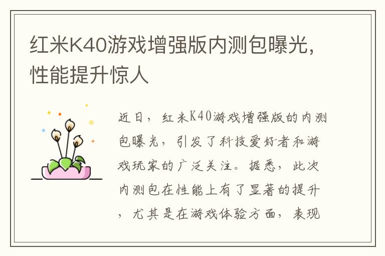 红米K40游戏增强版内测包曝光，性能提升惊人