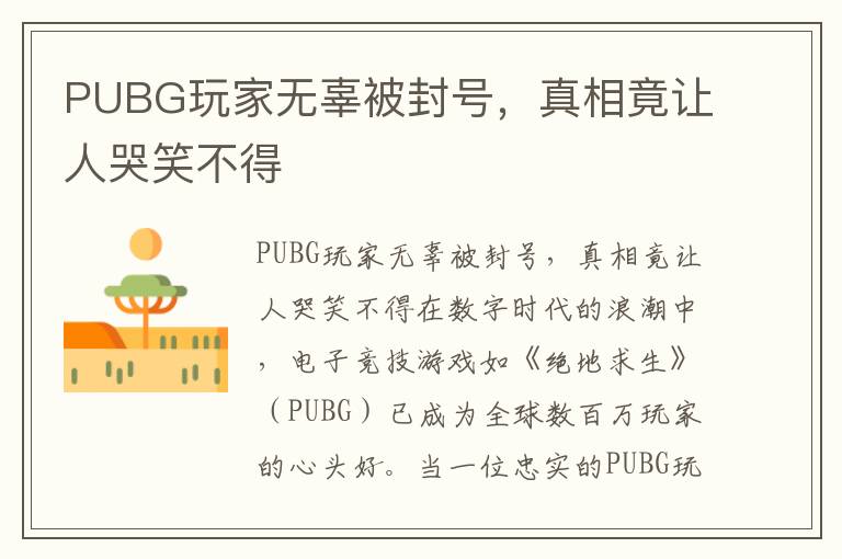 PUBG玩家无辜被封号，真相竟让人哭笑不得