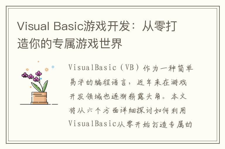 Visual Basic游戏开发：从零打造你的专属游戏世界