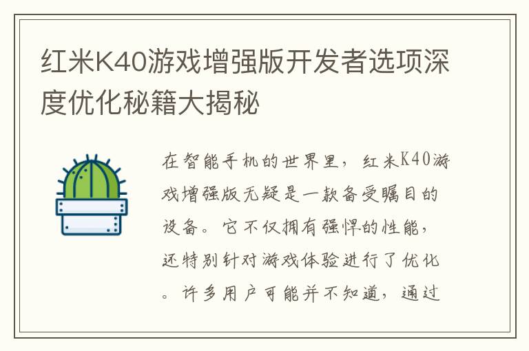 红米K40游戏增强版开发者选项深度优化秘籍大揭秘