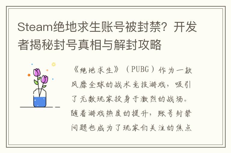 Steam绝地求生账号被封禁？开发者揭秘封号真相与解封攻略