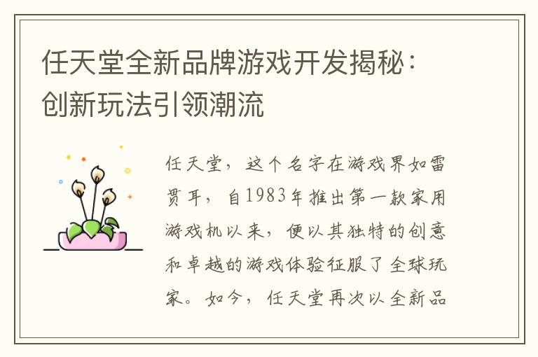 任天堂全新品牌游戏开发揭秘：创新玩法引领潮流