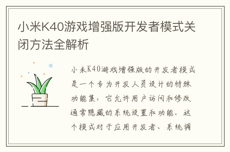 小米K40游戏增强版开发者模式关闭方法全解析