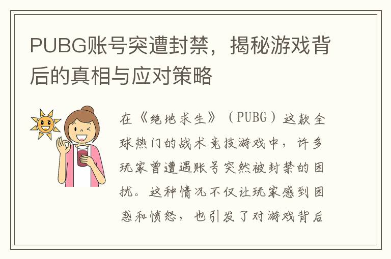 PUBG账号突遭封禁，揭秘游戏背后的真相与应对策略