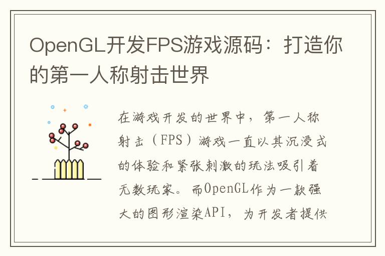 OpenGL开发FPS游戏源码：打造你的第一人称射击世界