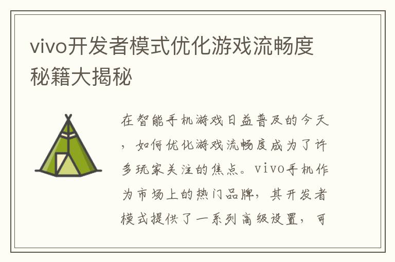 vivo开发者模式优化游戏流畅度秘籍大揭秘